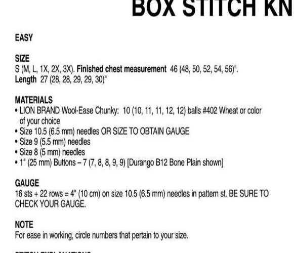 Knitting Pattern copy Ladies long line chunky box stitch cardigan 46-56" 217J - Image 2 of 4