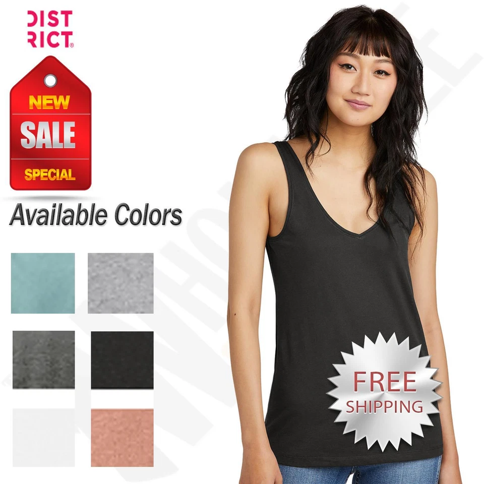District Women's Perfect Blend V-Neck Scoop Back Tank Top DT154