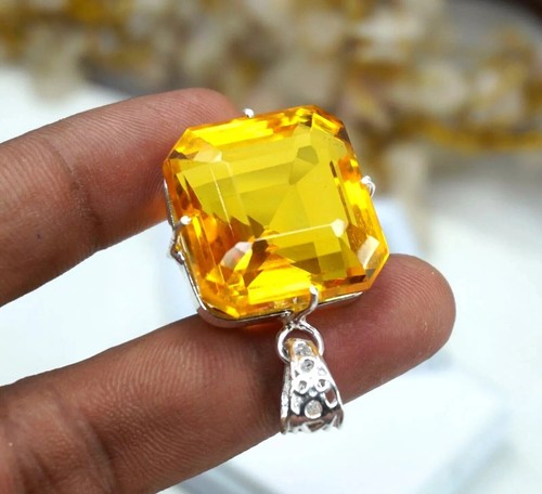 Natural Brazilian Citrine Yellow Pendant 59.95 Ct Radiant Cut Loose Gemstone - Picture 2 of 7