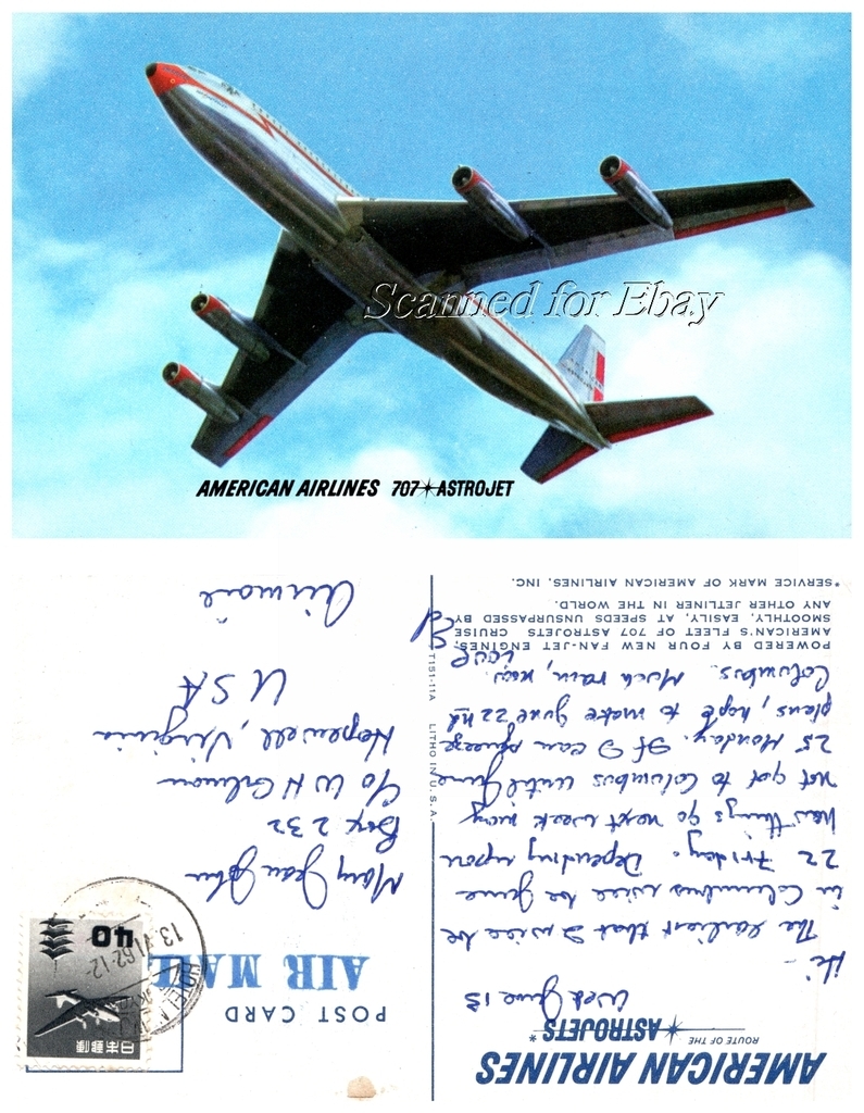 American Airlines Astrojet 707 Tokyo Stamp VINTAGE POSTCARD | eBay