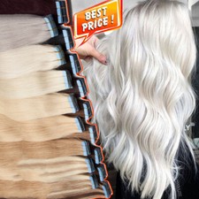 20-40pcs Tape In Russian 100 Remy Human Hair Extensions Skin Weft Blonde White