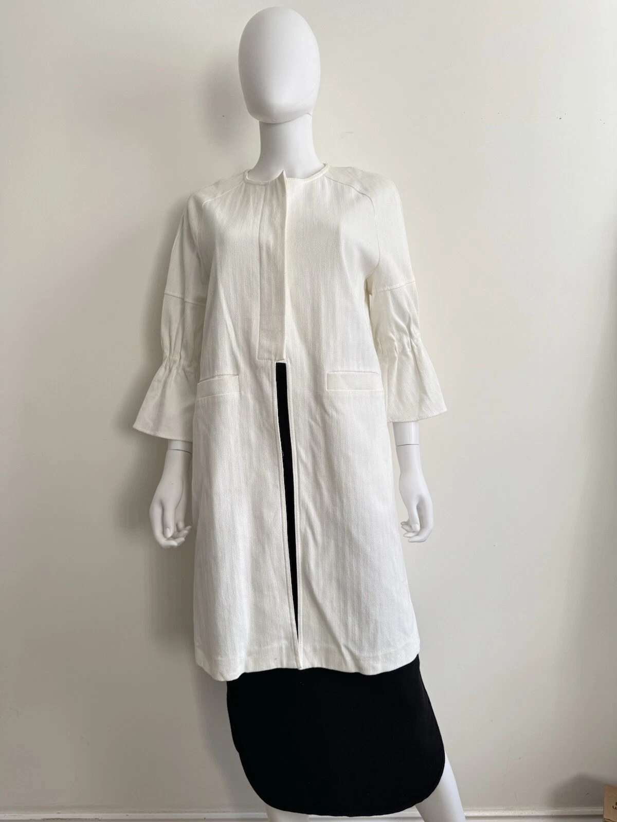 OFF WHITE Cappotto primaverile leggero Intropia avorio bianco sporco testurizzato aperto davanti taglia 38 EU 10 UK