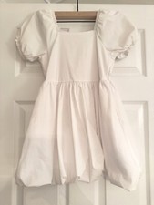 Abito abituale bambino bianco manica a sbuffo girocollo scollo quadrato orlo a bolla bambina 7/8 nuovo senza etichette