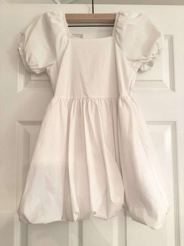 Habitual Kid White Puff Sleeve Twirl Dress Square Neck Bubble Hem Girls 7/8 NWOT