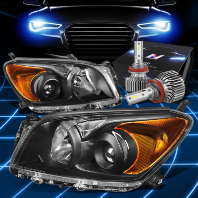 Fit 2009-2012 Toyota Rav4 Projector Headlight W/LED Kit Slim Style Black/Amber