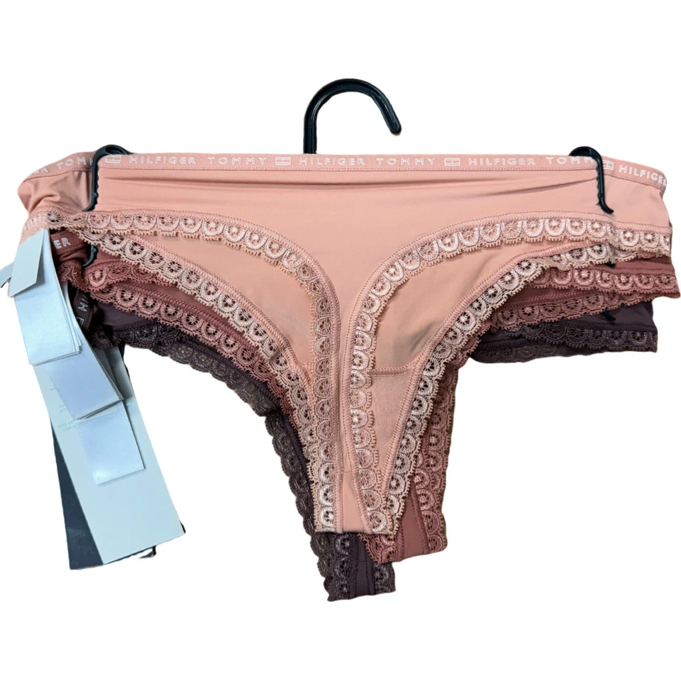 Ropa Interior Mujer Tommy Hilfiger Tanga Paquete de 3 Encaje Nuevo Suave Elastizado XS-XL Foto 4 de 4
