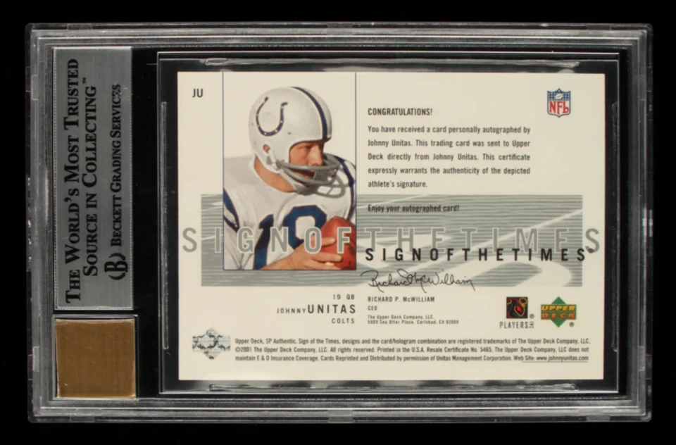 Johnny Unitas 2001 SP Authentic Sign of the Times #JU (BGS 9) - Autograph Graded - Image 2 of 2