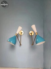 Italian Stilnovo Mid Century Brass Wall Sconce Pair Style Adjustable Lamp