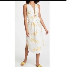 Revolve Sundress Yuma White Gold Foil Leaf Print Maxi Dress Cutout Detail Size S