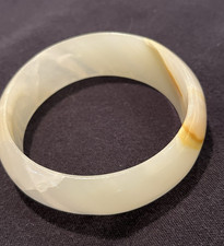 Vintage Yellow Agate Bangle Bracelet Natural Stone Polished Honey Chalcedony