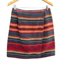 Vintage Coldwater Creek Womens Geometric Stripe Wrap Mini Skirt Size M USA Made