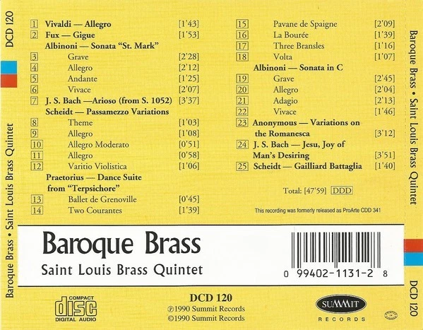 St. Louis Brass Quintet – Baroque Brass / Summit Records CD 1990 - Bild 3 von 3
