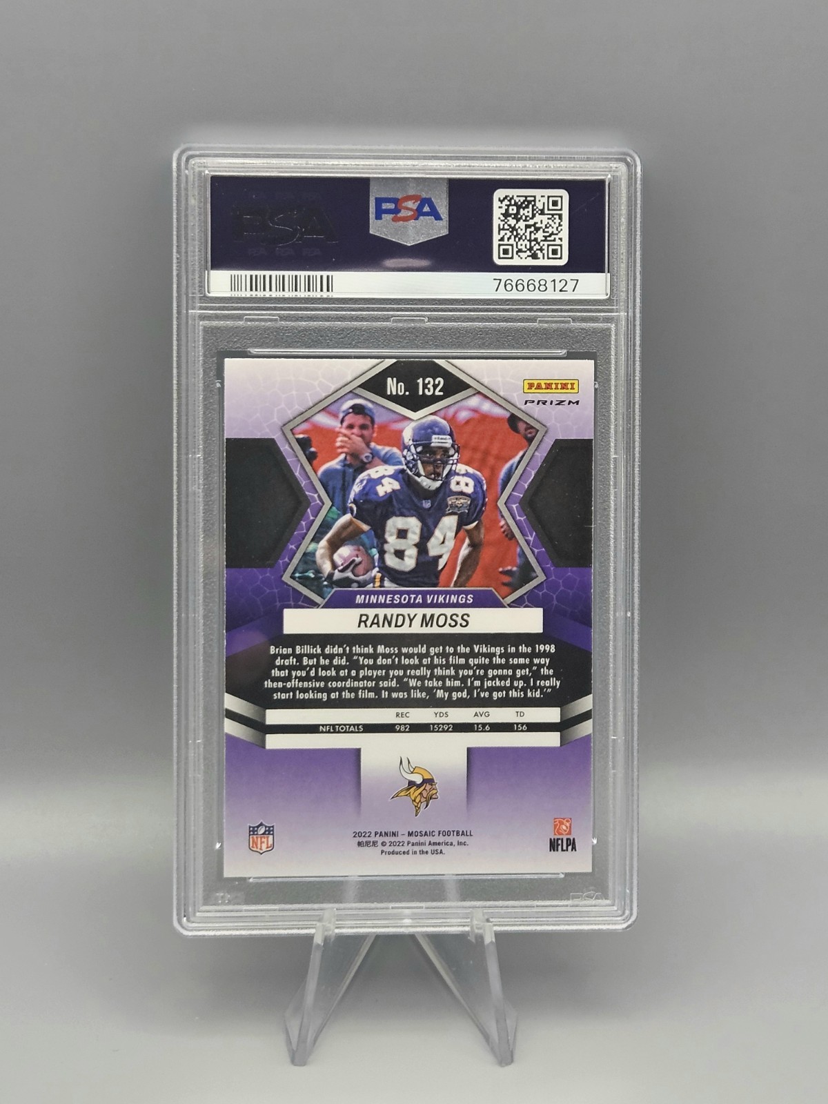 PSA 10 GEM Randy Moss Camo Pink Mosaic Prizm 2022 Panini Mosaic #132 HOF Legend view 4