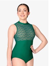 NWT Womens Mock Neck Stretch Lace Overlay Dance Leotard BT5511 Retails 50 A10