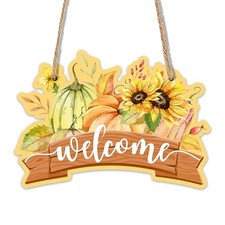 Fall Welcome Sign, Sunflowers Pumpkins Wooden Hanging Plaque With Sisal Ropes,