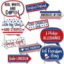 Funny Stars and Stripes - Memorial Day Photo Booth Prop Kit - 10pc 4th of
