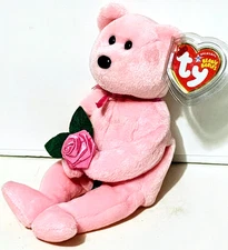 TY Beanie Baby - MOM-e 2005 - Pink Bear w/ Rose - '05 Internet Exclusive - Tags