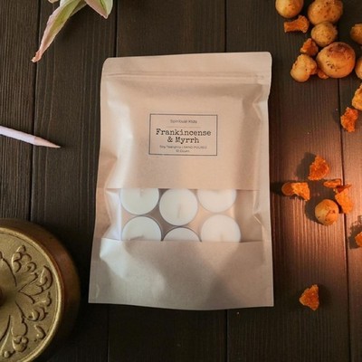 12 Frankincense & Myrrh Soy Tealights Fragrant/Essential Oils 