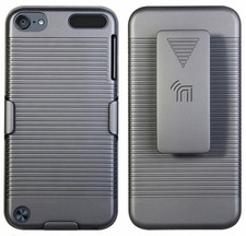 BLACK RUBBERIZED HARD CASE  BELT CLIP HOLSTER COMBO FOR iPOD TOUCH 5 6 7