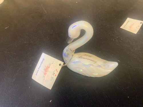 Fenton White Iridescent Glass Swan Hand Painted - 25th Anniversary Enduring Love