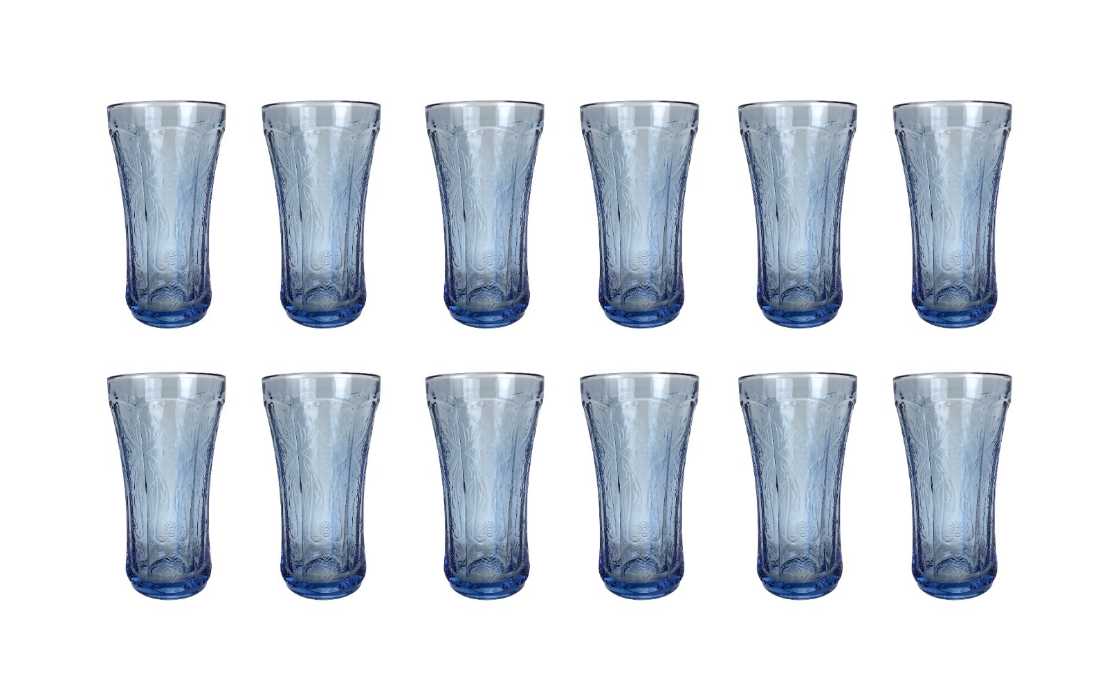 Indiana Glass Recollection Madrid Blue Glass Tumblers Set of 12. 6.25
