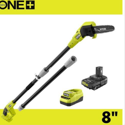 #ad RYOBI ONE 18V 8 in. Cordless Oil Free Pole Saw with 1.5 Ah Battery and Charger $135.15