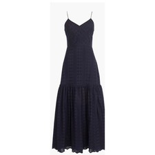 J. Crew Tiered Spaghetti-strap Midi Dress Size 16 Navy Blue Eyelet
