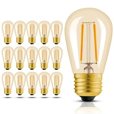 Hizashi 15 Pack 2W Dimmable LED S14 2200K Warm Filament Bulbs Medium Base (E26),