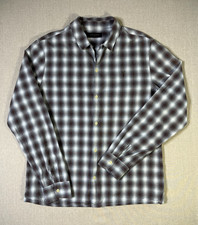 AllSaints Saco Ramskull Checked Flannel Shirt Mens Large Brown Grey Ombre Plaid