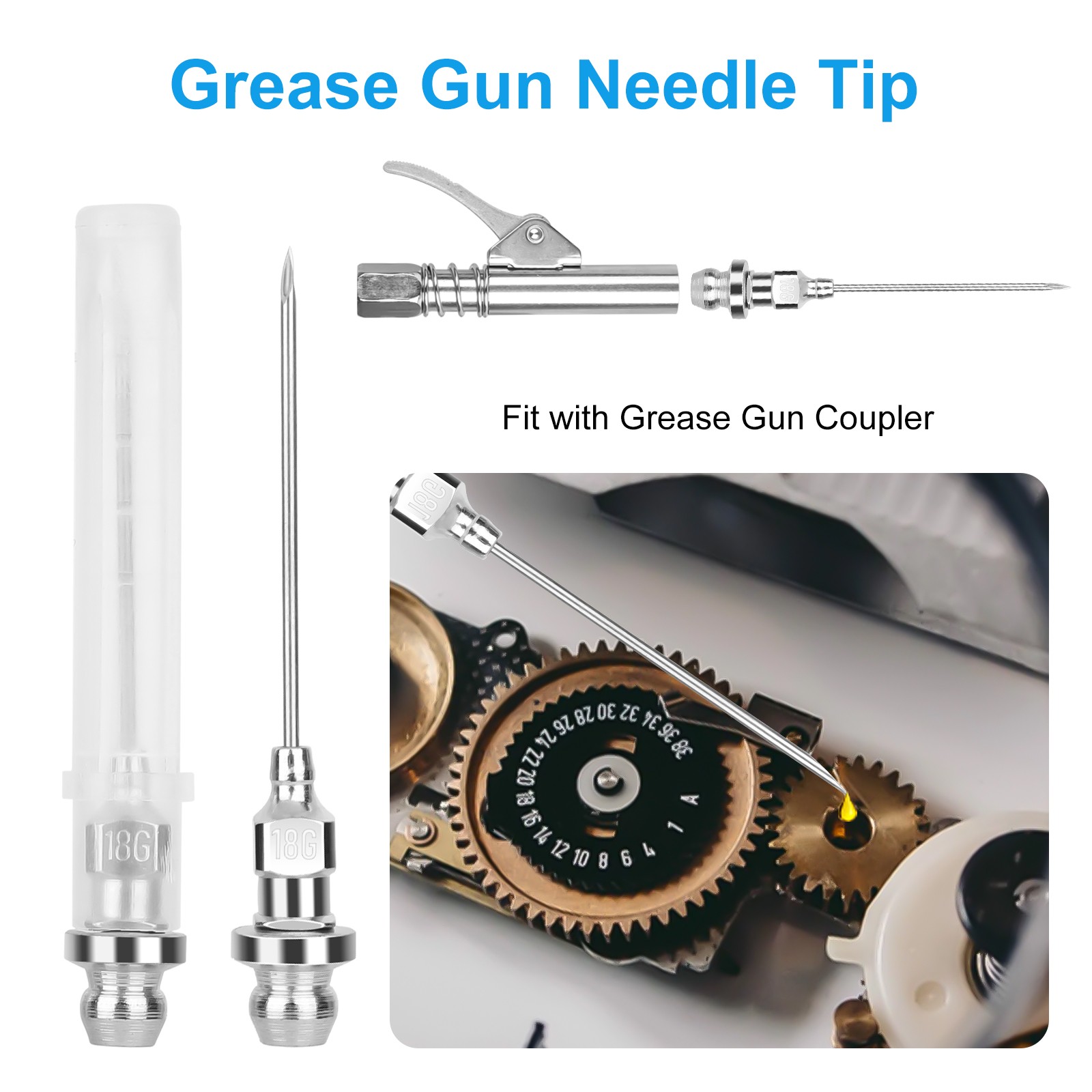 10pcs Grease Gun Accessory Kit for Tight Spaces 90° Adapter, Injector Needle Set