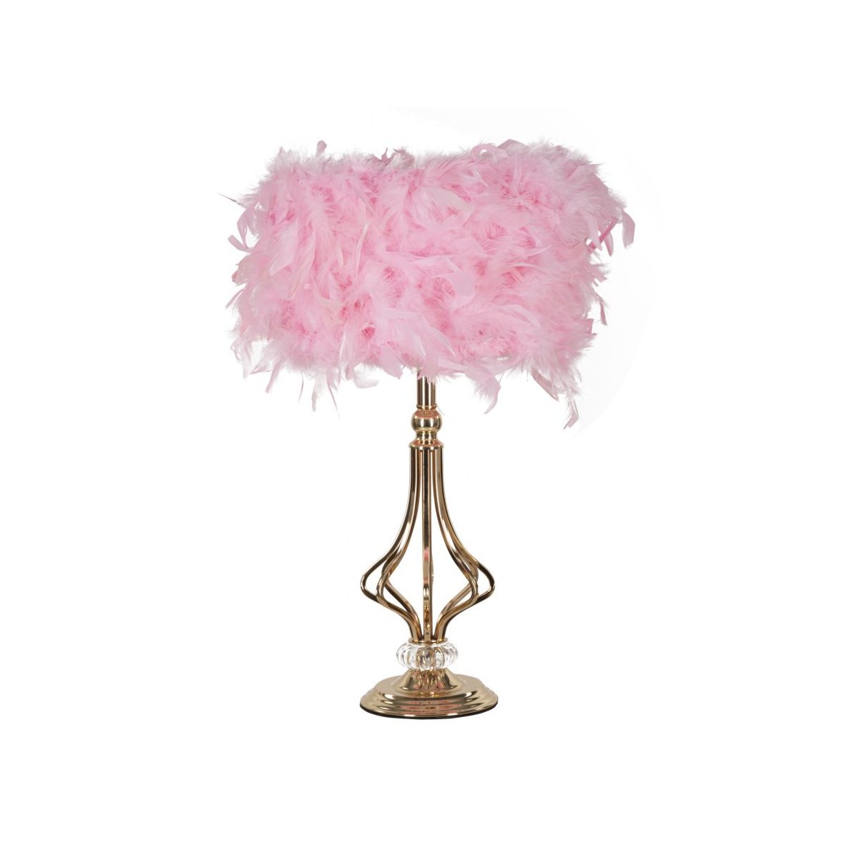 Lampe plume rose et or Tarty 54cm luminaire de chevet chambre