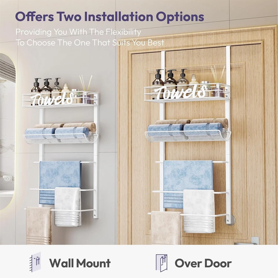 SWTYMIKI Over Door Towel Rack - 5 Tier Storage Wall 5-Tier, White  - Image 2 of 4