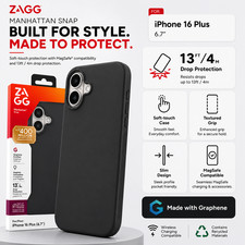 ZAGG (iPhone 16 Plus) Manhattan Snap Case, MagSafe, Soft Touch Silicone Cover