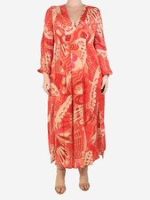 Rixo Orange printed V-neck silk dress - size UK 12