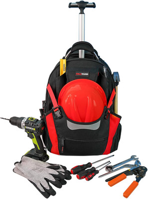 Heavy Duty Wheeled Tool Backpack Organizer for Electricians & Carpenters - Red