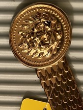 1990 vintage gold tone lion s head medallion stretch belt, Metal scales