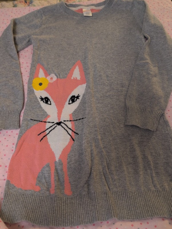 Gymboree Size 8 Gray Sweater Dress with pink cat/fox