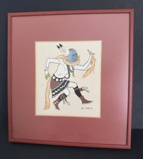 Vintage 1960's Framed Dancer Painting by Navajo Artist Harrison Begay