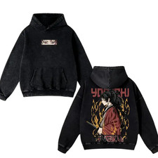 Yoriichi Tsugikuni Demon Slayer Washed Hoodie, Sun Breathing Anime Streetwear