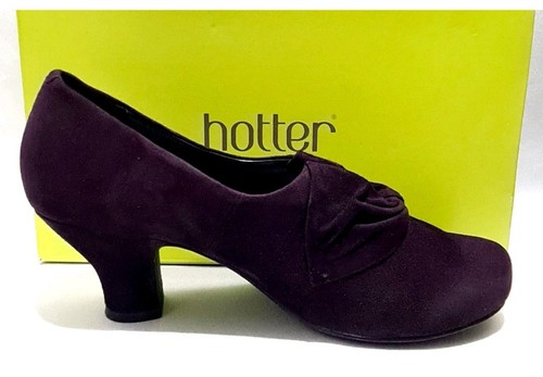 Hotter Donna Shoes Size 6 UK Boxed Dark Plum Purple Suede Court Kitten Heels - Picture 6 of 8