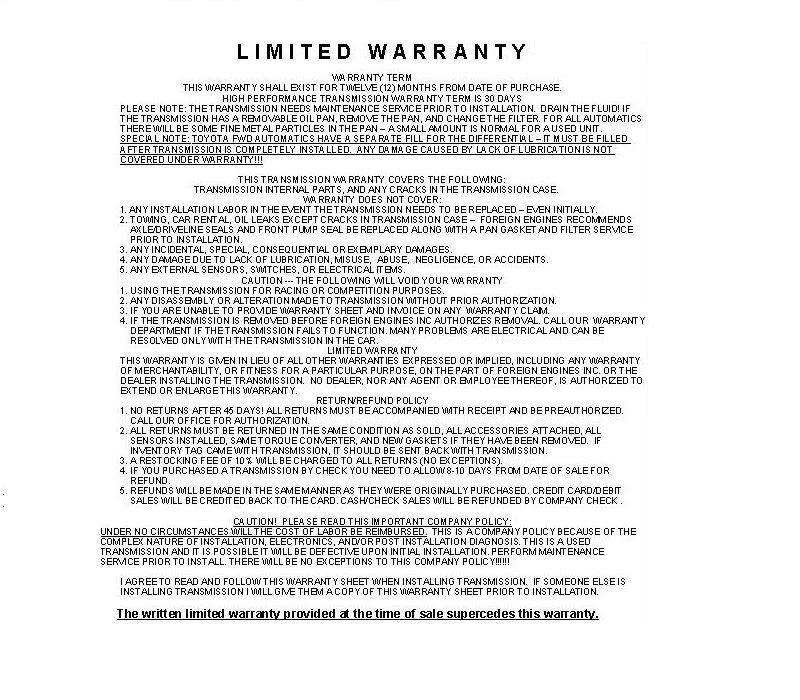 03 SUBARU IMPREZA OUTBACK TS AUTOMATIC TRANSMISSION REPLACEMENT FOR TZ1A4ZFEAA Foto 4 de 4