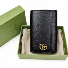 Gucci Gg Marmont 435305 Black Leather 6 Key Case Gold Logo New