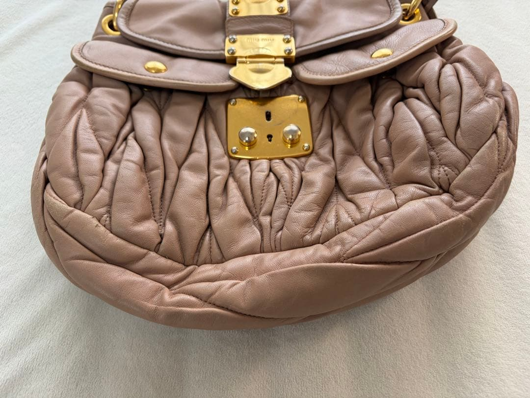 Miu Miu Matelasse 2Way Handbag Pink Beige Leather 2Way Shoulder