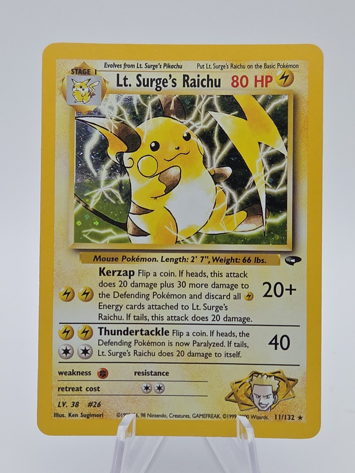 Vintage Pokemon Tcg Lt. Surge's Raichu 11/132 Gym Challenge Holo NM See Photos!