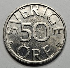 1980 Sweden 50 Ore - Copper Nickel - Swedish - World Coin - Europe