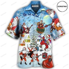 Christmas Santa Loves Music And Guitar Awesome Hawaiian Shir
