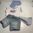 Build A Bear  All American Girl Shirt, Denim Blue Jean Shorts, Panties & Visor