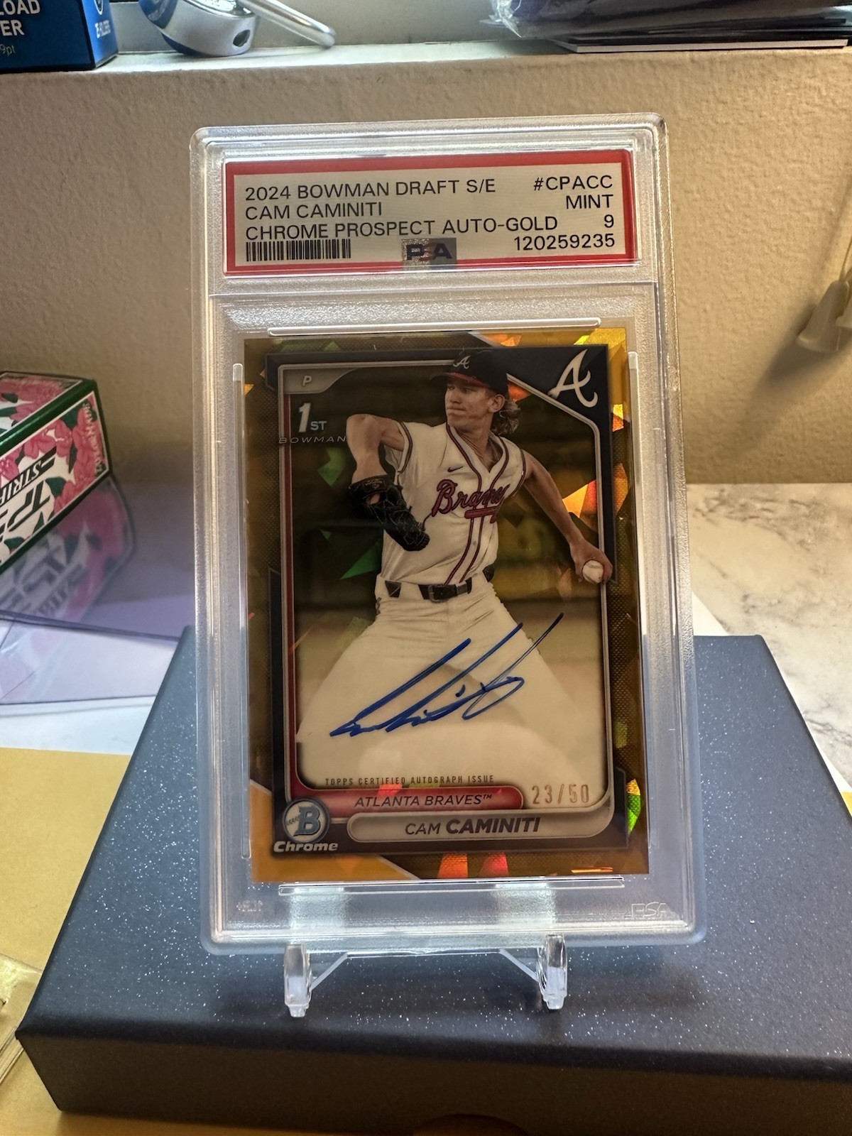 2024 Bowman Draft Sapphire Cam Caminiti 1st GOLD AUTO /50 ATL Braves PSA 9 MINT