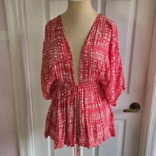 Victoria’s Secret Short Red Tie Front Kimono Robe Heart Print One Size Lingerie