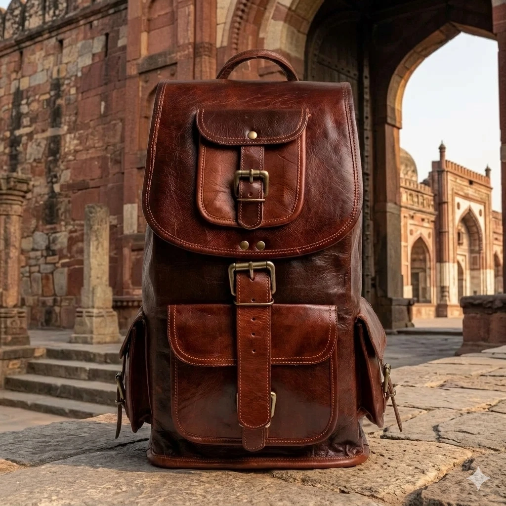 Men’s Genuine Goat Leather Travel Rucksack Shoulder Backpack Bag Best Quality